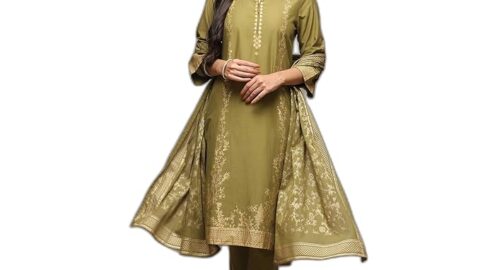 BIBA Women Cotton Straight Kurta Pants Suit Set